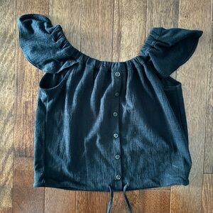 Madewell cropped black button blouse size small